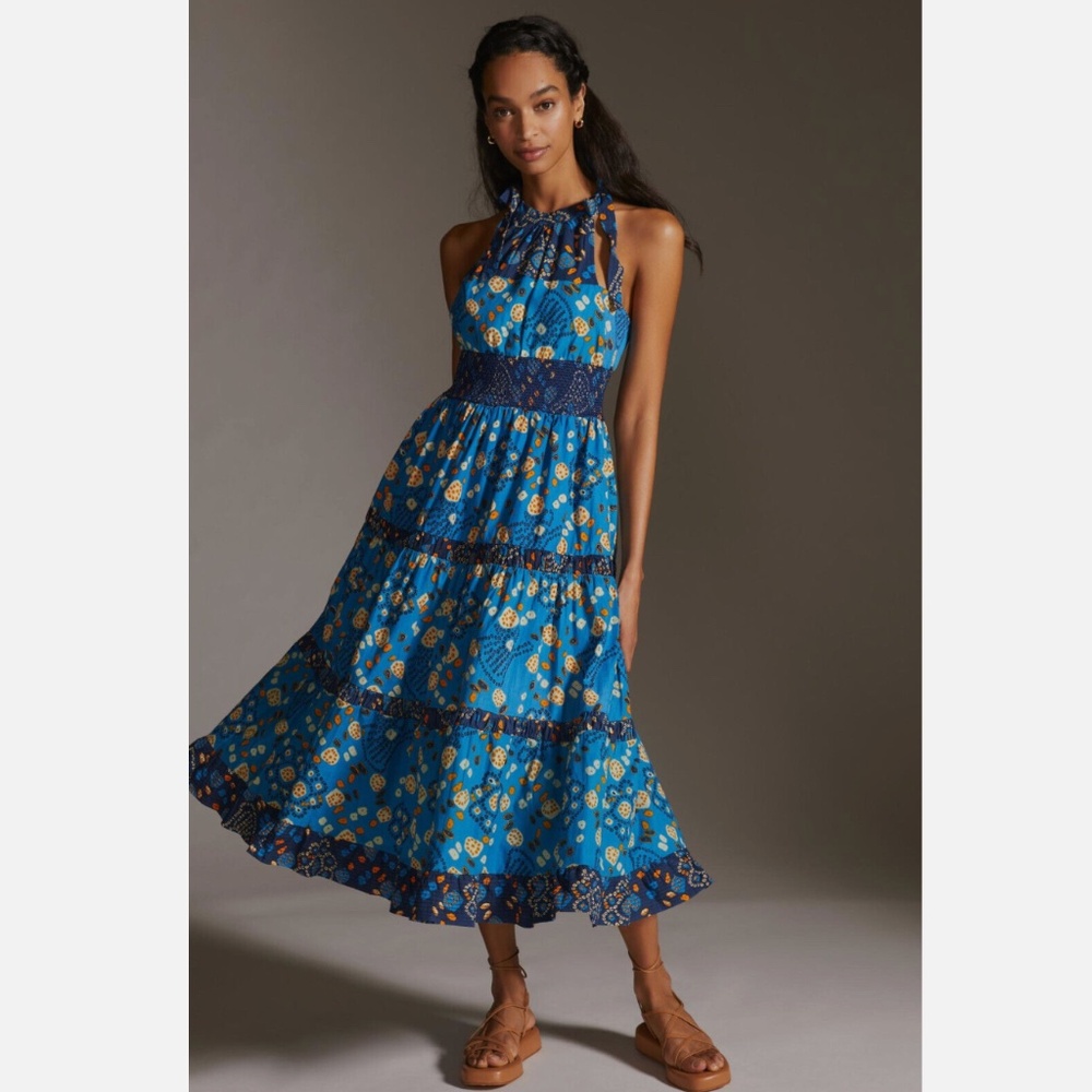 ANTHROPOLOGY  Love the Label Blue Midi Dress Size M - like new